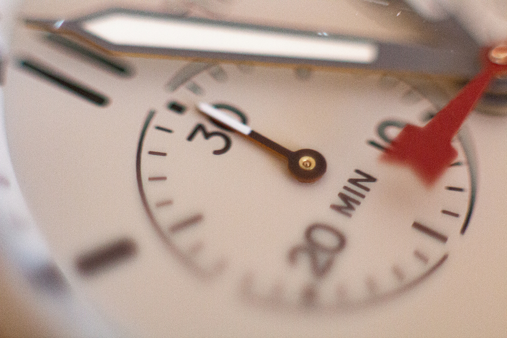 Close up of a chronograph watch