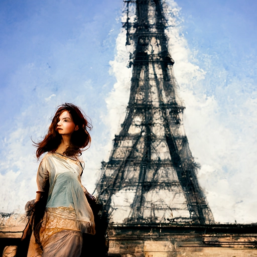 AI-generated image of a woman standing in front of the Eiffle Tower