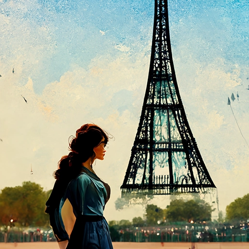 AI-generated image of a woman standing in front of the Eiffle Tower