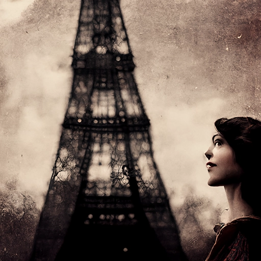 AI-generated image of a woman standing in front of the Eiffle Tower