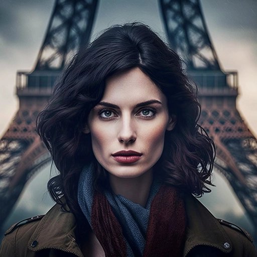 AI-generated image of a woman standing in front of the Eiffle Tower